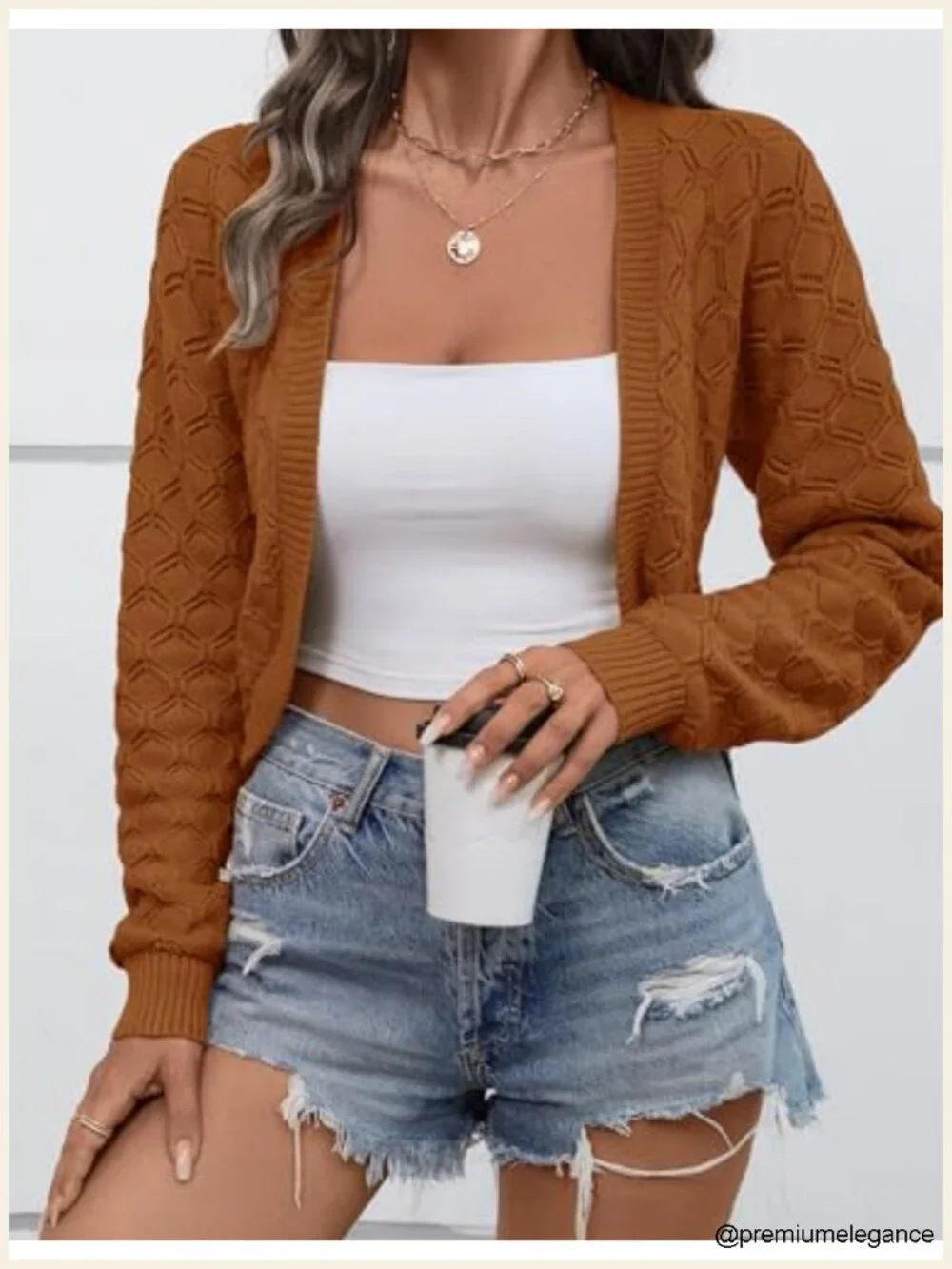 Womens Cropped Cardigan Bolero Shrug Knit Open Front Long Sleeve Sweater